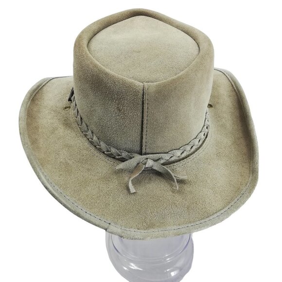 BC Hats Steer Hide Australian Outback Bush Hat Size L Suede Leather Safari - Picture 5 of 12